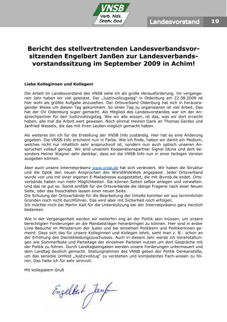 sitzenden Engelbert JanÃŸen zur Landesverbands - VNSB