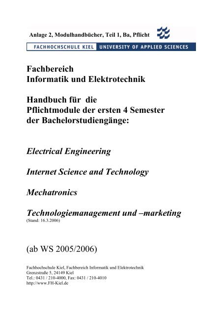 Fachbereich Informatik und Elektrotechnik Handbuch für die ...