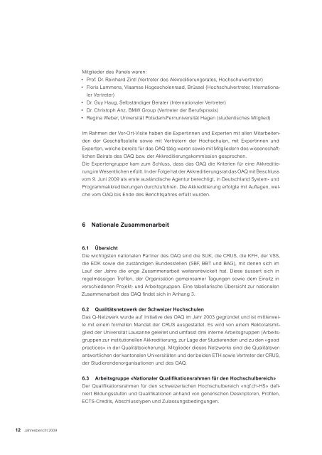 Jahresbericht 2009, PDF - OAQ Organ für Akkreditierung und ...