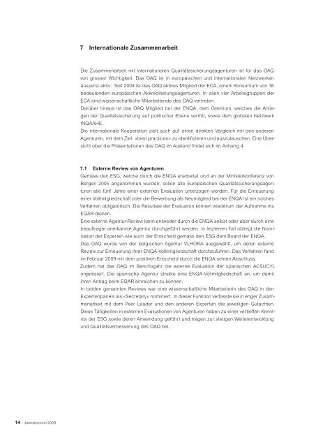 Jahresbericht 2009, PDF - OAQ Organ für Akkreditierung und ...