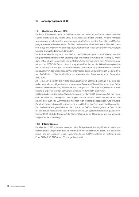 Jahresbericht 2009, PDF - OAQ Organ für Akkreditierung und ...