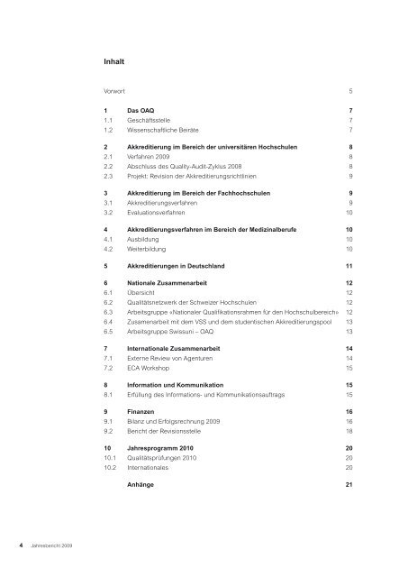 Jahresbericht 2009, PDF - OAQ Organ für Akkreditierung und ...