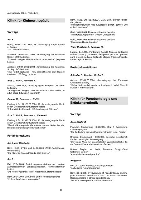 Jahresbericht 2004 - zahnmedizinische kliniken zmk bern ...