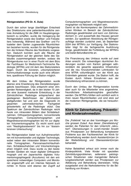 Jahresbericht 2004 - zahnmedizinische kliniken zmk bern ...