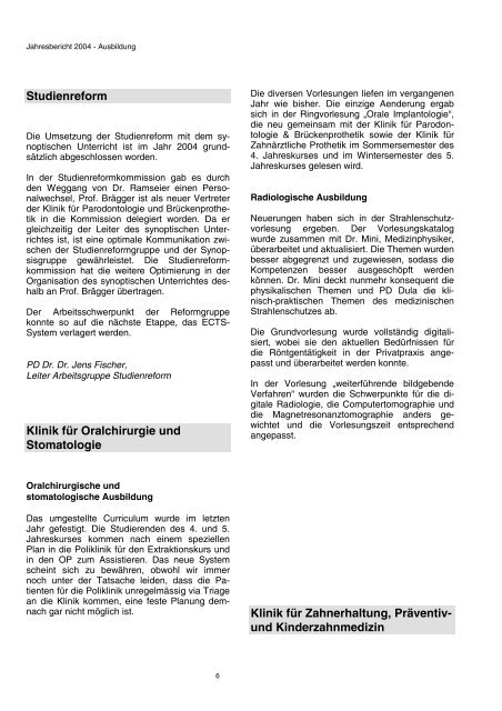 Jahresbericht 2004 - zahnmedizinische kliniken zmk bern ...