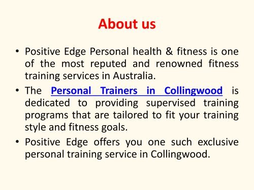 Exclusive Personal Training Service in Collingwood by Positive Edge