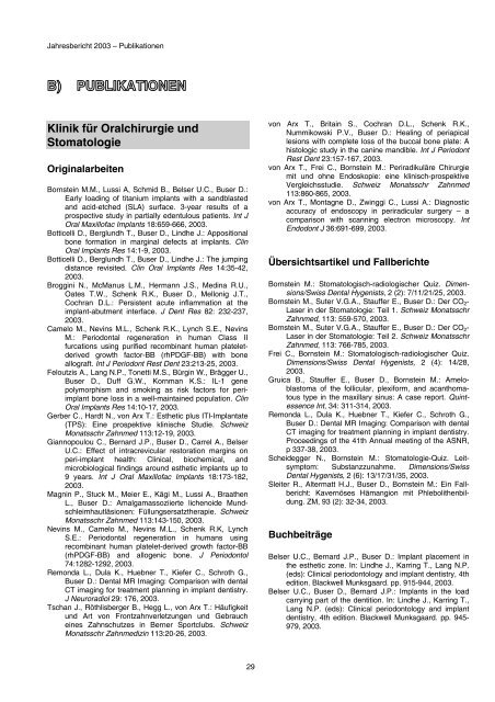 Jahresbericht 2003 - zahnmedizinische kliniken zmk bern ...