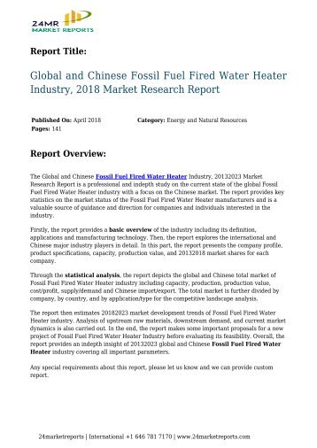 Fossil Fuel Fired Water Heater Industry, 2018 Market Research Report