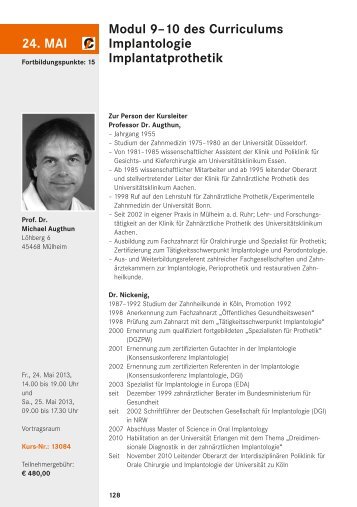 24. MAI Modul 9–10 des Curriculums Implantologie Implantatprothetik