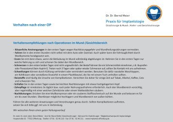 Verhalten nach einer Operation - Dr. Dr. Bernd Meier | Offenburg