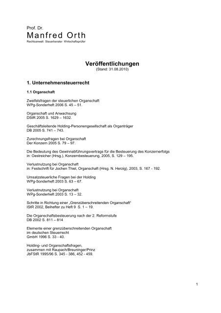 Veröffentlichungen - Prof. Dr. Manfred Orth