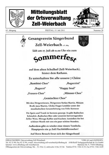 Mitteilungsblatt der Ortsverwaltung Zell-Weierbach