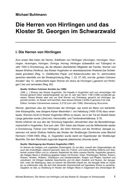 Die Herren von Hirrlingen und das Kloster St. Georgen im ...