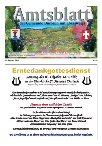 Tourist-Information/Verkehrsverein Durbach in der Zeit vom 02 ...
