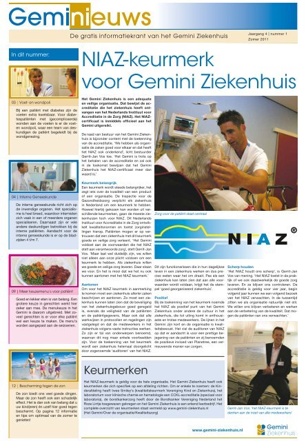 GemiNieuws, jaargang 4 - nummer 1, zomer 2011 - Gemini Ziekenhuis