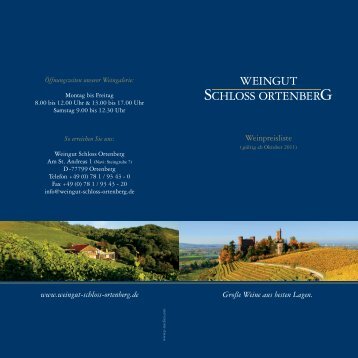 Preisliste Wein Schloss Ortenberg - Pfaffenkeller