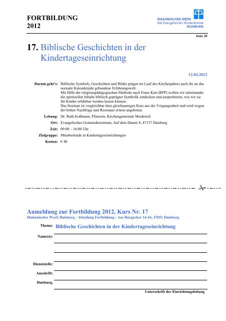 Fortbildung 2012 - Evangelischer Kirchenkreis Duisburg