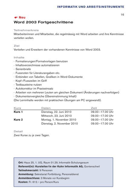 Fortbildungsprogramm 2010 - Kantonsspital Aarau