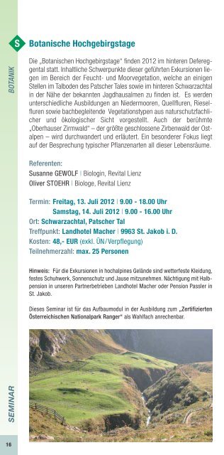 Seminare und Tagungen - Nationalparks Austria