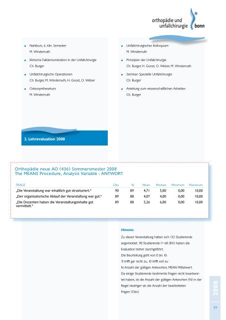 Jahresbericht 2008 - Klinik für Orthopädie und Unfallchirurgie der ...
