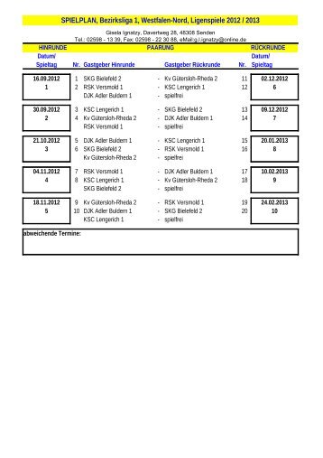 SPIELPLAN, Bezirksliga 1, Westfalen-Nord, Ligenspiele 2012 / 2013