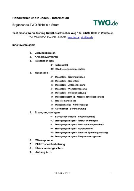 Ergänzende Bestimmungen zu den Netzanschlussbedingungen