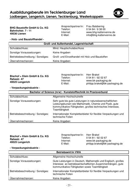 Viel Spaß und Erfolg bei der Berufswahl! - Stadt Lengerich