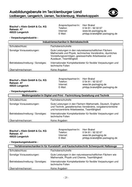 Viel Spaß und Erfolg bei der Berufswahl! - Stadt Lengerich