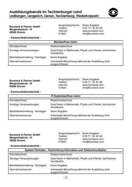 Viel Spaß und Erfolg bei der Berufswahl! - Stadt Lengerich