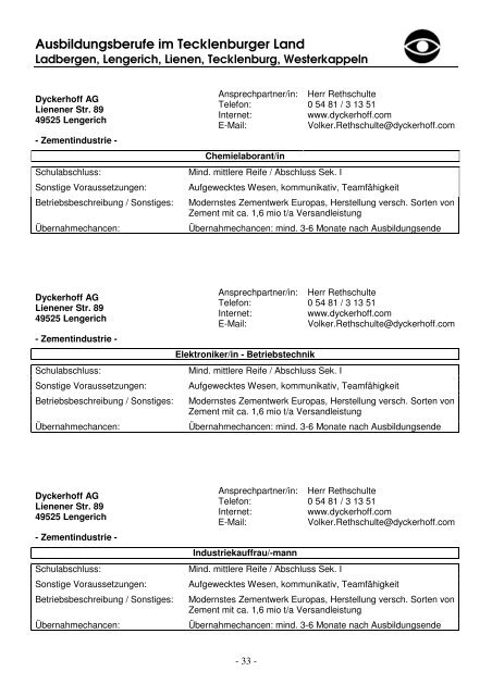 Viel Spaß und Erfolg bei der Berufswahl! - Stadt Lengerich