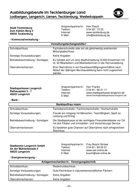 Viel Spaß und Erfolg bei der Berufswahl! - Stadt Lengerich