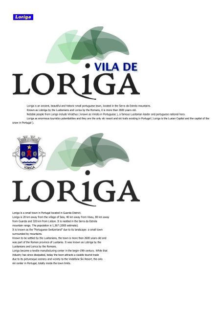 Extratos da obra do historiador António Conde, História concisa da vila de Loriga - Das origens á extinção do município