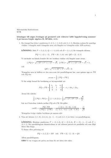 1 Matematiska Institutionen KTH Lösningar till n˚agra övningar p˚a ...