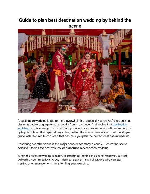 Best destination wedding in India by behind the scene