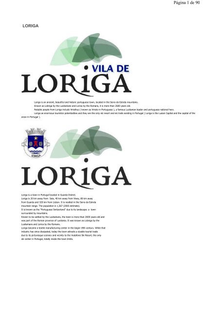 Extratos da obra do historiador António Conde, História concisa da vila de Loriga - Das origens á extinção do município 