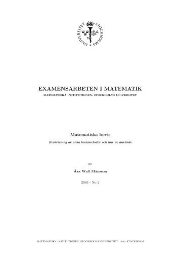 EXAMENSARBETEN I MATEMATIK - Matematiska institutionen ...