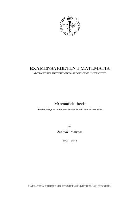 EXAMENSARBETEN I MATEMATIK - Matematiska institutionen ...