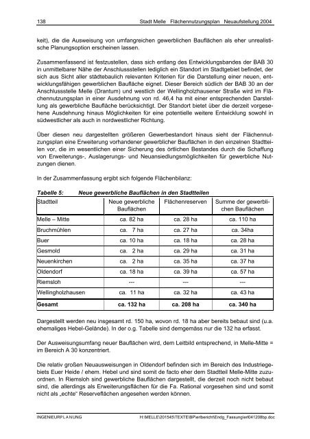 Stadt Melle: ''Flächennutzungsplan Neuaufstellung 2004 ...