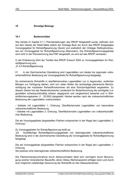 Stadt Melle: ''Flächennutzungsplan Neuaufstellung 2004 ...