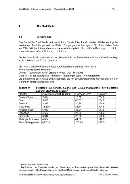 Stadt Melle: ''Flächennutzungsplan Neuaufstellung 2004 ...