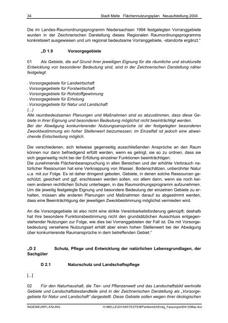 Stadt Melle: ''Flächennutzungsplan Neuaufstellung 2004 ...