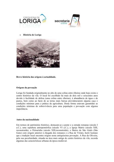 História de Loriga - Por António Conde - no site oficial da Junta de Freguesia de Loriga