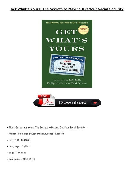 eBook Get What&#039;s Yours The Secrets to Maxing Out Your Social Security Free online