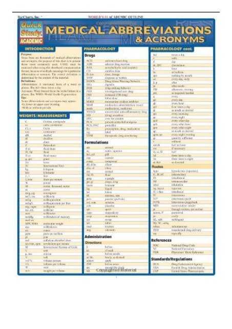 [PDF] Medical Abbreviations Quickstudy Academic Full pages