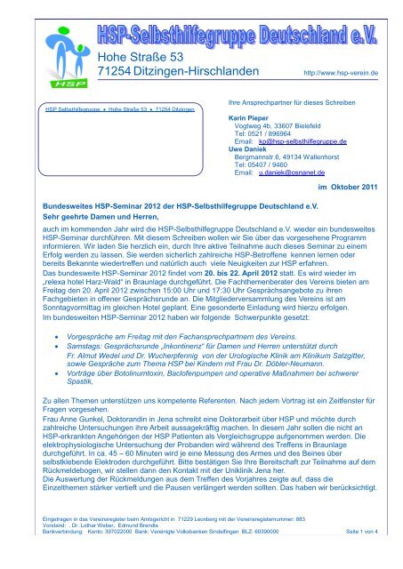 Einladung Braunlage 2012 - HSP-Selbsthilfegruppe