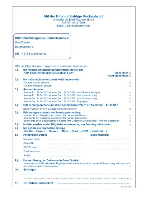 Einladung Braunlage 2012 - HSP-Selbsthilfegruppe