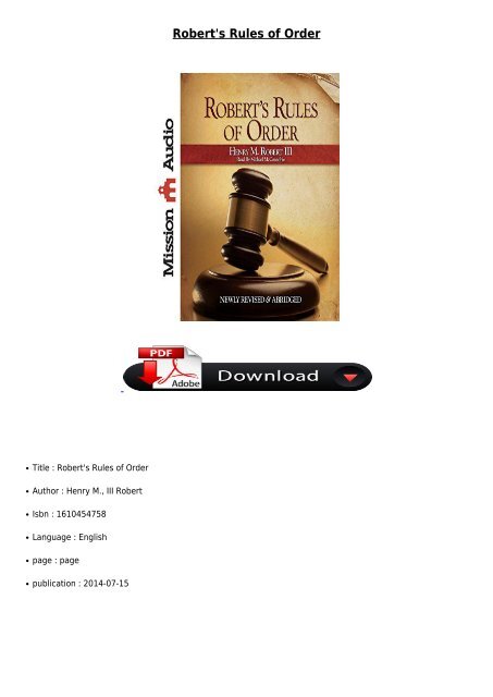 Best PDF Robert&#039;s Rules of Order Full Books