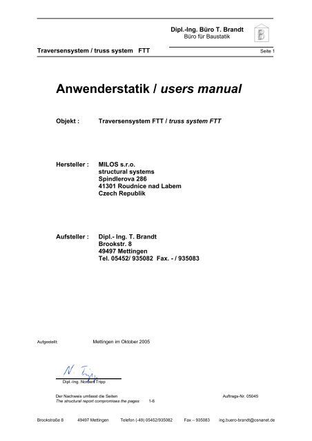 Anwenderstatik / users manual - JPods