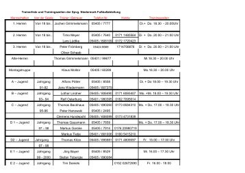 Trainerliste und Trainingszeiten 2009_ 2010_0pdf - Spvg. Niedermark