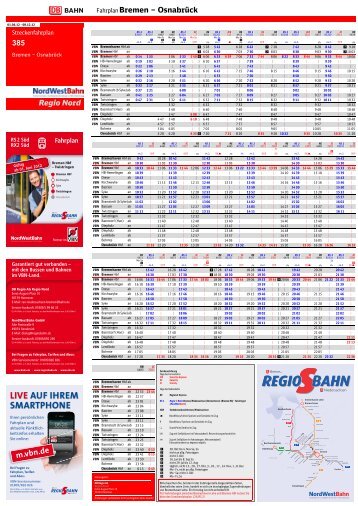 Fahrplan Bremen – Osnabrück Regio Nord 385 - Regio-S-Bahn